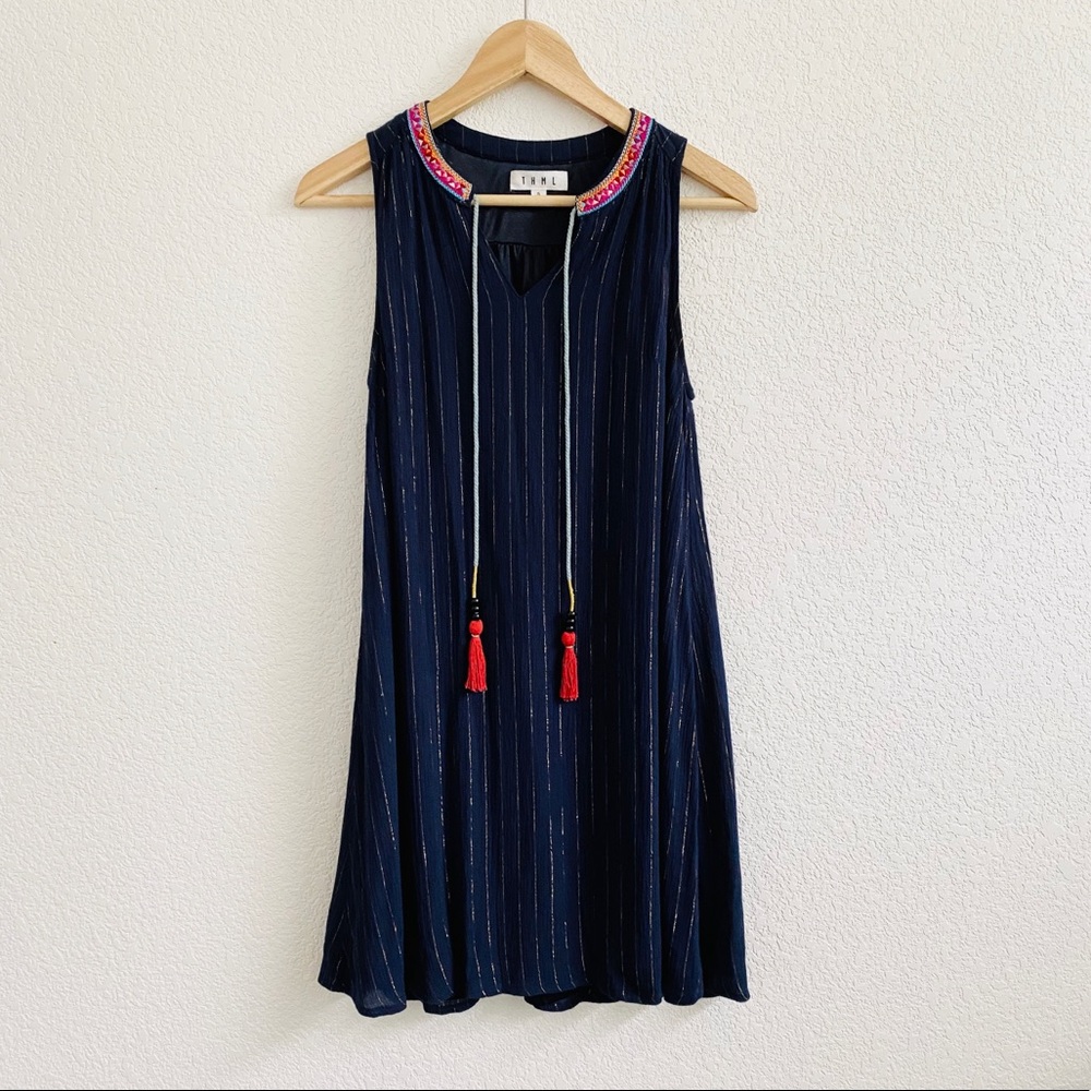 THML Navy Sleeveless Tassel Embroidered Dress